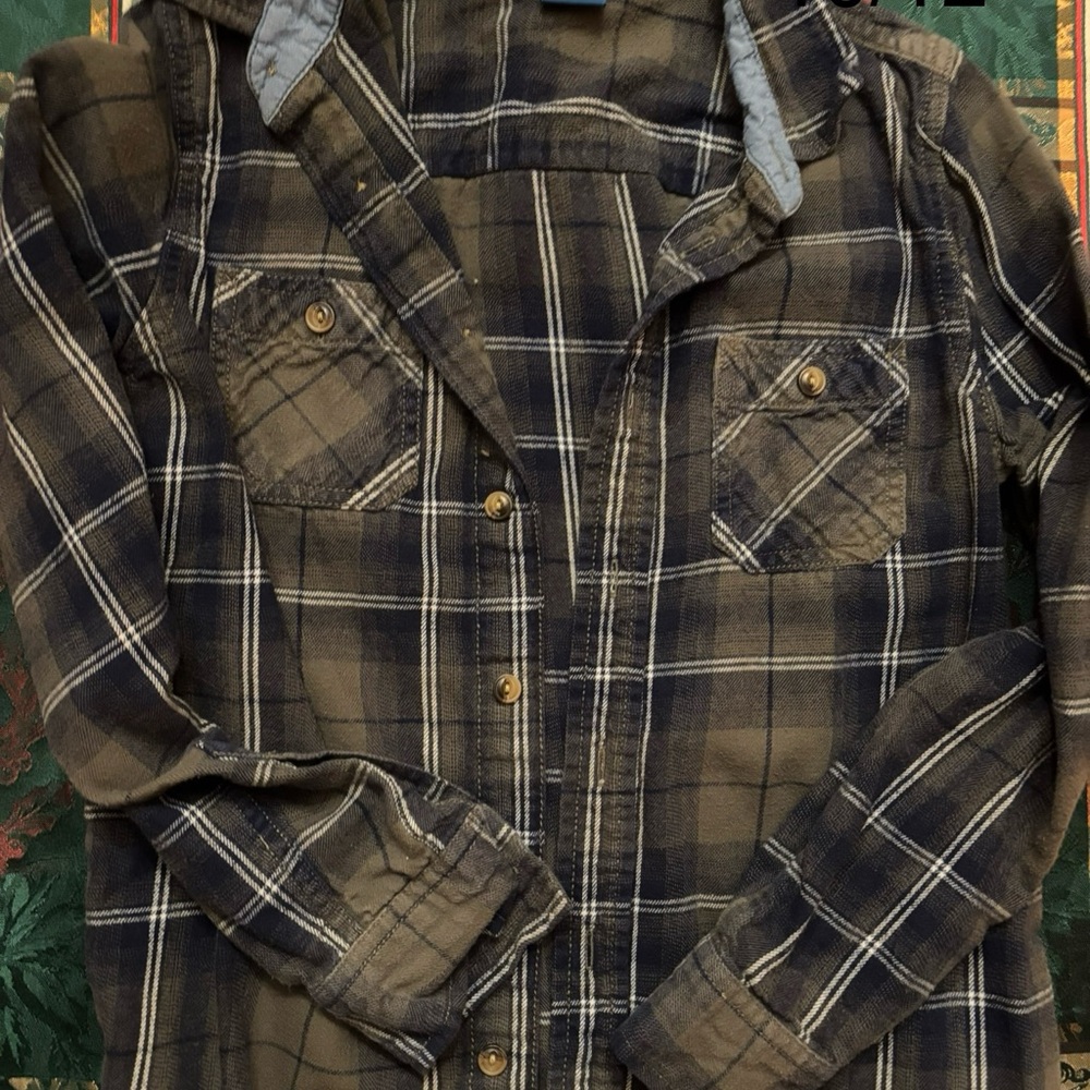 Arizona Jean Company Brown and Black Plaid Button Down Shirt